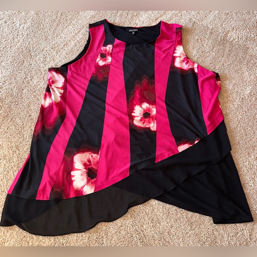 Ellen Tracy Floral Stripe Sleeveless Tank. Size 3X